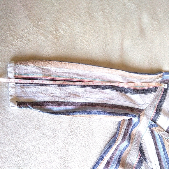 Ness Linen Multicolored Striped Shirt with Buttons and 3/4 Sleeves - Picture 8 of 11